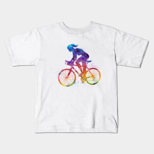 Girl Road Bike Cyclist Watercolor Kids T-Shirt